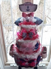 Nautical Theme Baby Girl 3 Tier Diaper Cake  Diaper Cakes  Baby Shower Gift