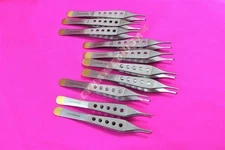10 PCS ADSON FINE TISSUE PLASTIC SURGERY FORCEP 1X2T W/ FENESTRATED GOLD HANDLE