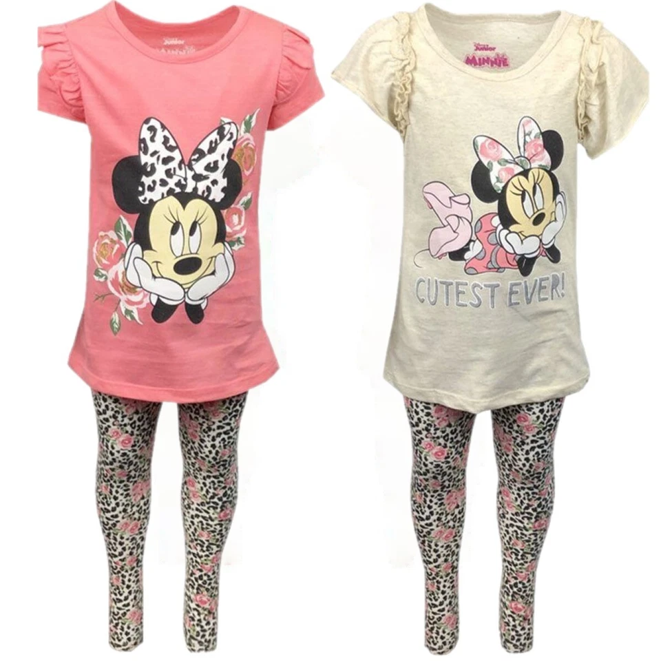 Girls Kids Disney Minnie Mouse T-Shirt Leggings Summer Set Age 3 4 5 6 7 Years
