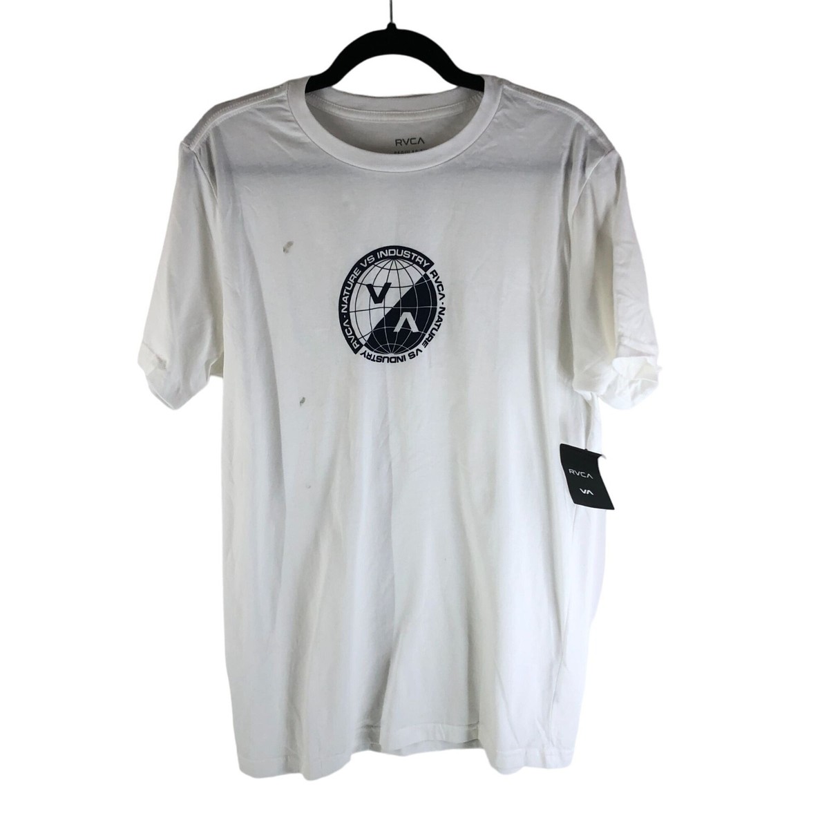 RVCA Mens Latitude T-Shirt Nature Vs Industry Graphic Cotton White