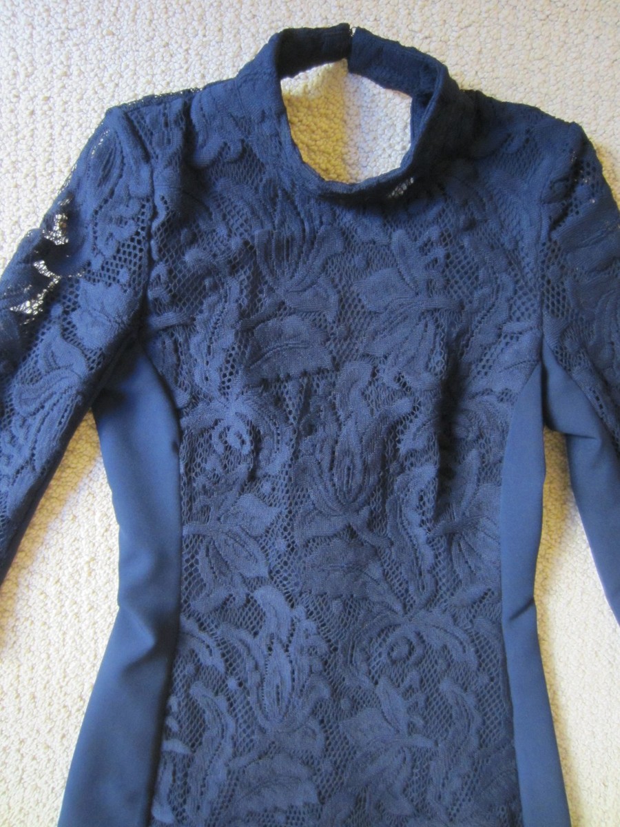 h&m lace dress blue Ladies - Blue Lace-Inset Cotton Dress - Size: L