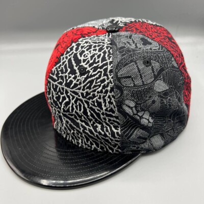 Air Jordan 8 Hat Men 7 3/8 Black Red Multi-Color Pattern Jumpman