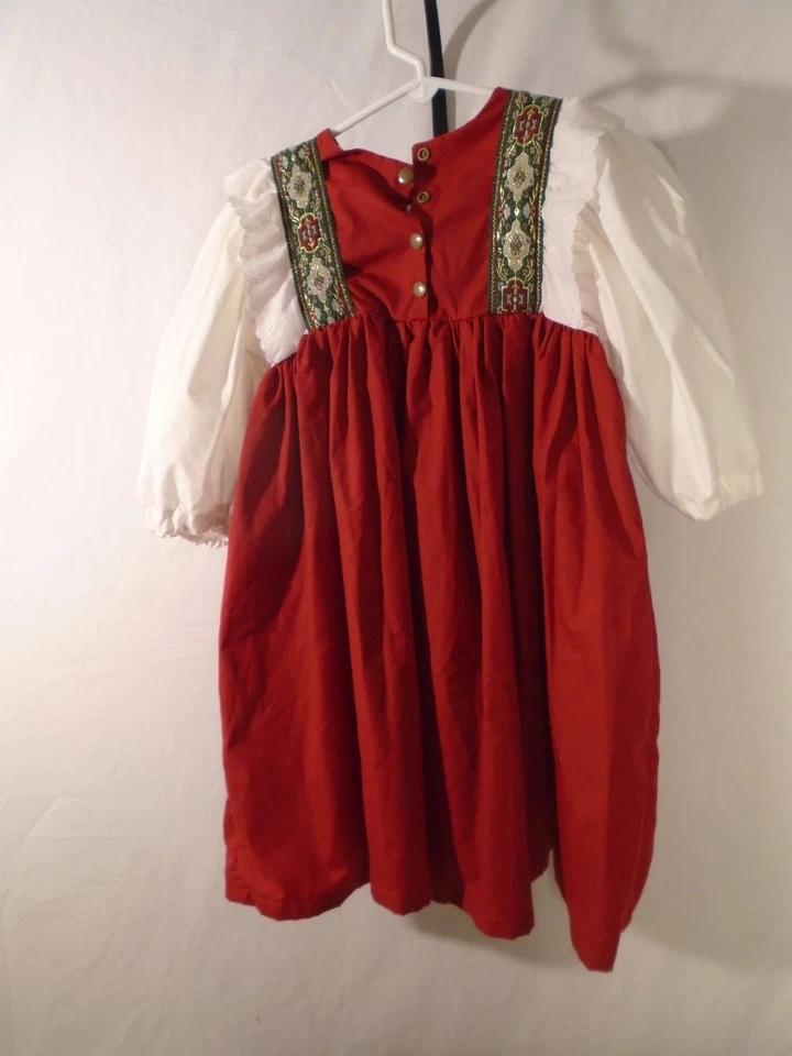 ÚNICO Niñas Talla 4 Costurera Hecho Vintage Estilo Cuento de Hadas Rojo/blanco/verde/ Foto 2 de 4