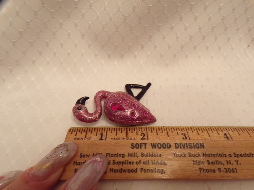 Pink Flamingo Brooch with Glitter and Rhinestones - Picture 3 of 3