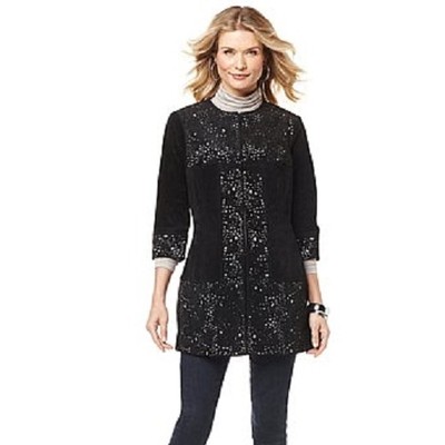 NWOT CHI BY CARLOS FALCHI PERFORATED SUEDE DRESS TOPPER COAT BLACK GREEN S L XL