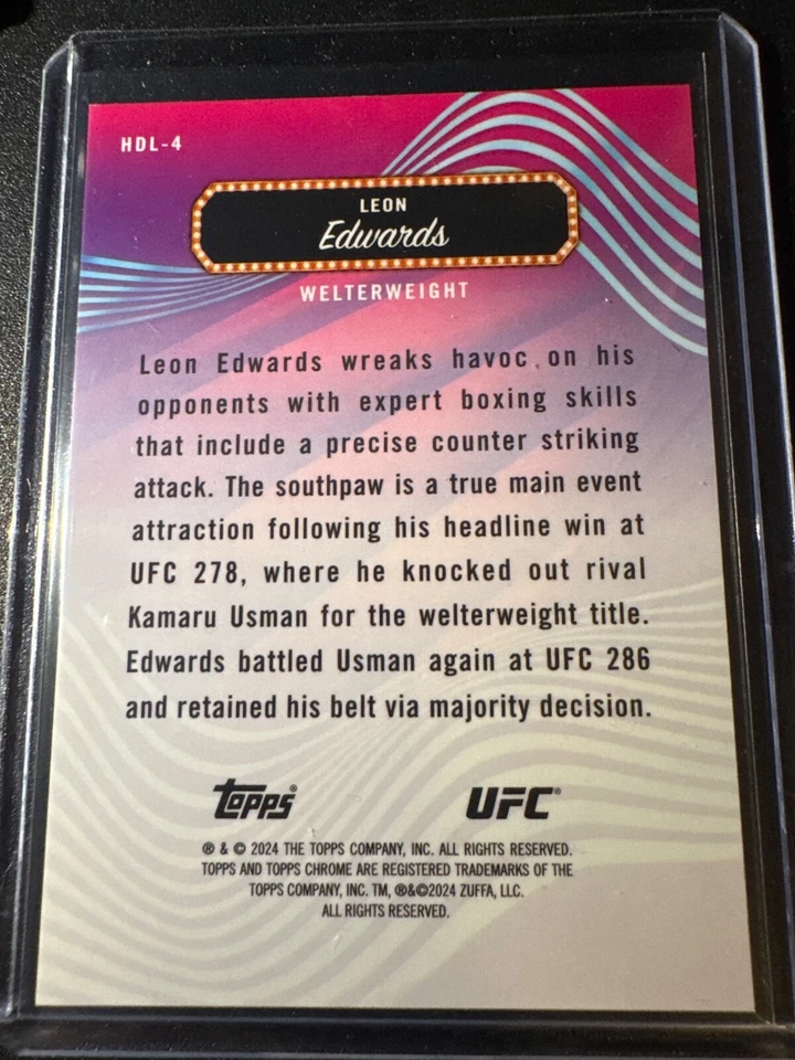 2024 UFC Topps Finest Leon Edwards Headliners HDL-4 gold shimmer /39 - Image 2 of 2