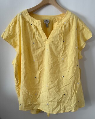 NWT Women's St John's Bay Blouse Size 3X Yellow w/ Daisy Flowers Lightweight Top