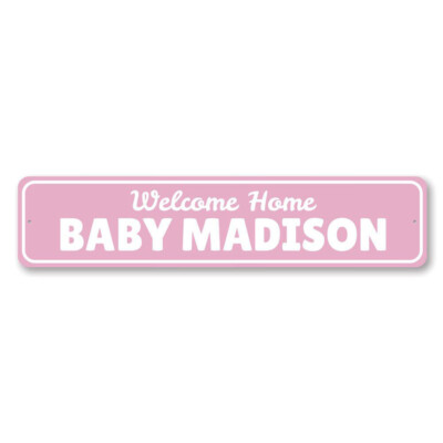 Welcome Home Baby Sign, Custom Newborn Name Decor, Metal Wall Decor - Aluminum