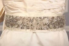 ANNE BARGE Bridal Sash Belt Ivory 572 B Embellished Crystals for Wedding Dress