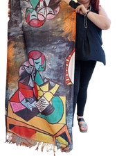 Sciarpa stola PICASSO I DUE PERSONAGGI foulard scialle PITTORI FAMOSI KLEE