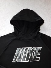 NIKE   Boys L Large   DRI-FIT Black/White Logo Pullover Hoodie Sweatshirt CK11