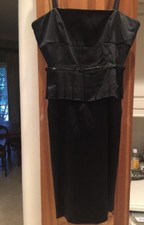 Black Satin Cocktail Dress Tuxedo Dress Fitted Sexy Elegant Size 6 Stretch 