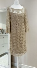 Kaliko Crochet Lace Dress Size 10 Stone Beige  with 3/4 Sleeves