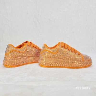 Dazzle Cush Orange Rhinestone Comfy Platform Sneakers Tennis Shoes