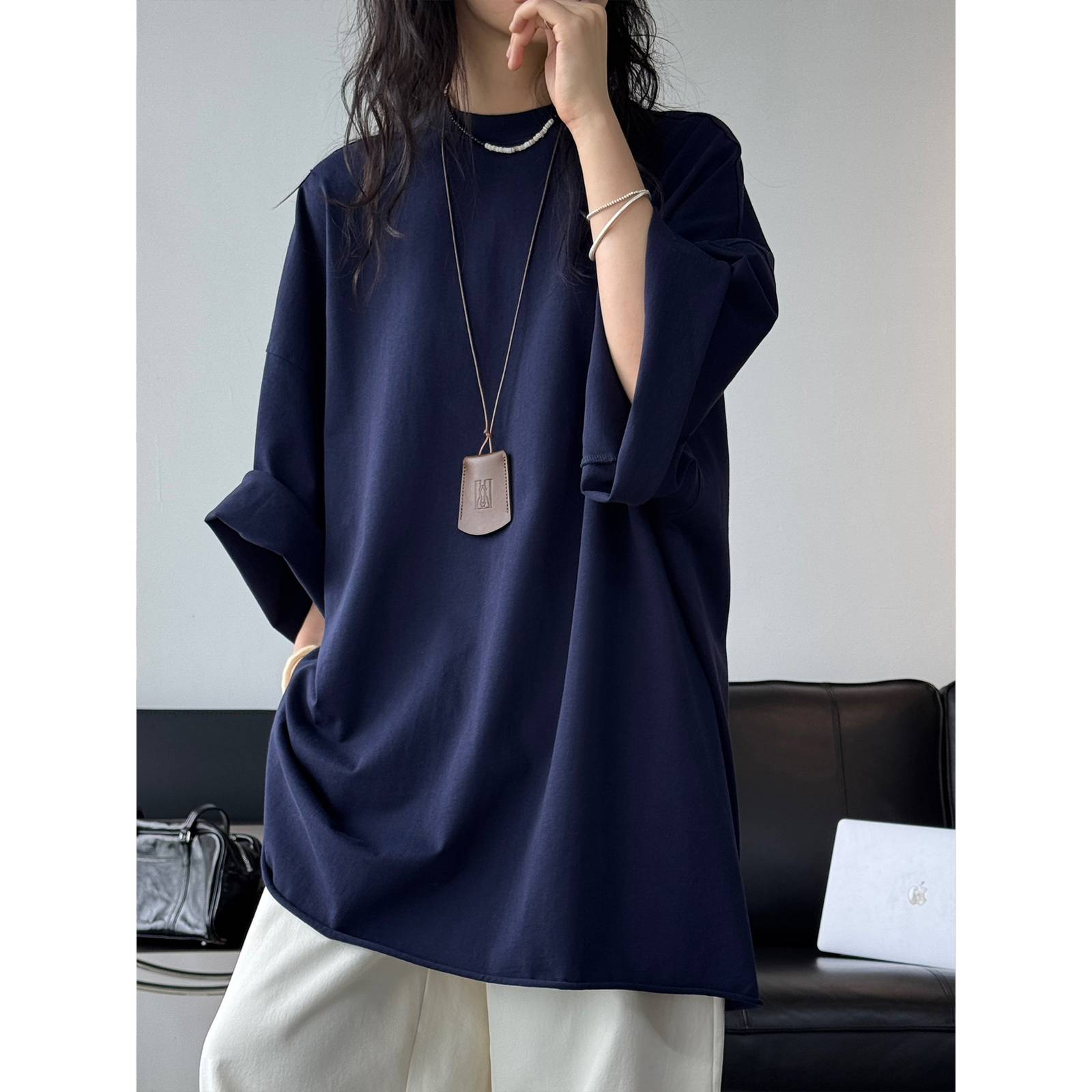 FILA T shirt donna THE ROW estiva nuova girocollo spalla grande aria top casual sciolto