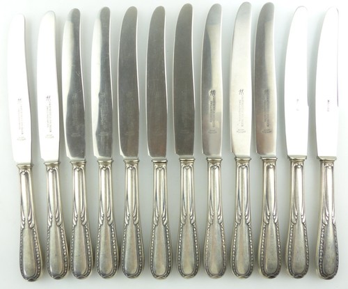 e9644 12 vintage art nouveau knives with 800 silver handles.