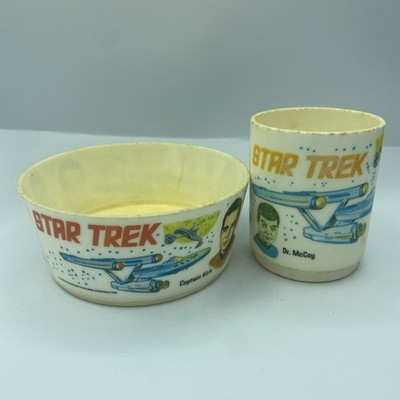 Vintage 1975 Star Trek Deka Bowl Mug Set Kirk Spock McCoy Plastic