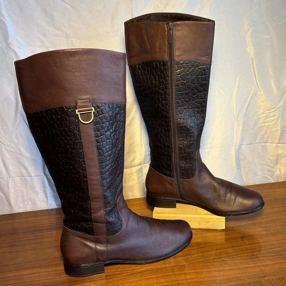 Botas de montar Liz Claiborne de cuero marrón y negro hasta la rodilla para mujer 10 Campus Foto 2 de 4