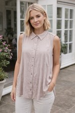 MINT VELVET Shirt Blouse, Neutral Crinkle, Sleeveless. Size M/L. *NEW*. RRP £69