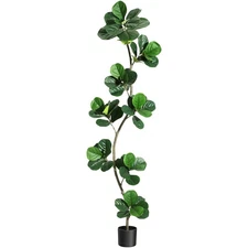 5/6/7FT Artificial Fiddle Leaf Fig Tree in Black Pot ,Tall Fake Plant Home Decor