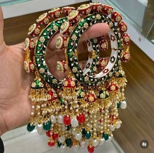 Authentic Indian Bollywood Fashion Gold Plated Bridal Bangles Bracelets Ethnic Jewelry Set