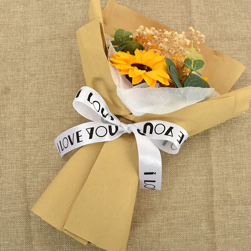 1 Inch 50 Yards White I Love You Printed Satin Ribbon, Valentine Gift Wrap Bow