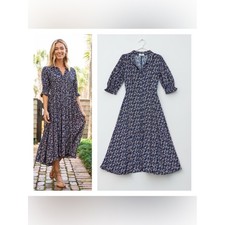 Natural Life Prairie Midi Dress Large Button Front Floral Peasant Cottage Boho