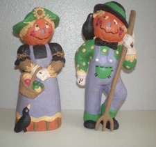 Autumn Pumpkin Head Scarecrow Gardening Couple w/Crows ~ Midwest of Cannon Falls