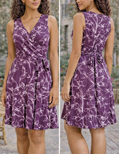 41Hawthorn Purple Floral  Dress Womens M Sleeveless Fit Flare Belted Stretch