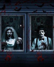 2pcs Halloween Window Cover Decor, Scary Ghost Curtain Outd
