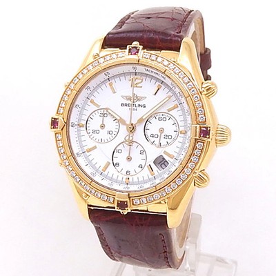 Breitling Chrono Cockpit 18k Yellow Gold Leather Auto White Men's Watch K30012