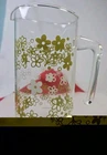 MCM Vintage PYREX Crazy Daisy Spring Blossom Glass Pitcher Green White Flowers7"