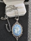 Blue Cameo Necklace Floral Butterfly Blue Cameo Pendant Necklace — photo 1