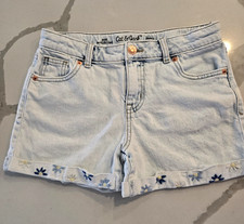  Cat  Jack L 10/12 Denim Shorts Girls Light Wash Embroidered Daisy Flower