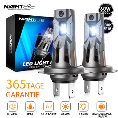 2x H7 LED Scheinwerfer 60W 12000LM Mit Zulassung Lampen Halogen Keine Blindzone