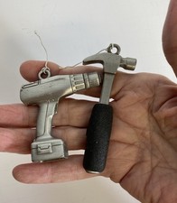 Gloria Duchin Pewter Ornaments Miniature Cordless Drill & Hammer Carpenter Tools