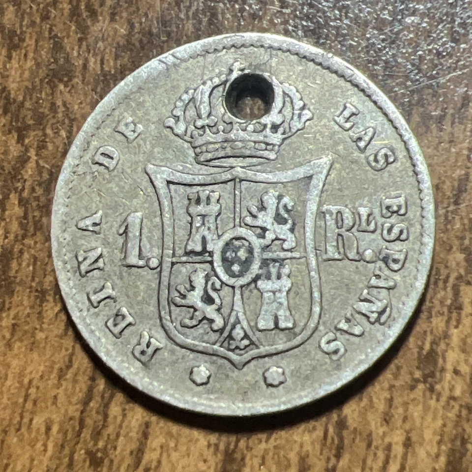 ESP1     - SPAIN -  REAL - 1860 - SILVER Damaged - Image 2 of 2