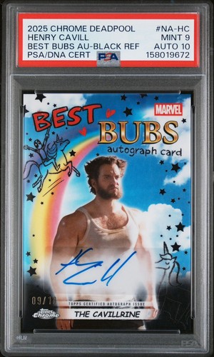 2025 TOPPS CHROME DEADPOOL BLACK HENRY CAVILL/THE CAVILLRINE 9/10 PSA 9 AUTO 10