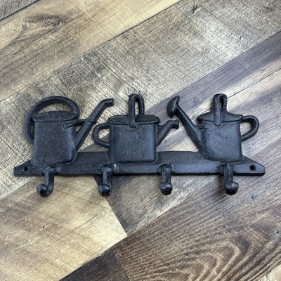 UNIQUE CAST IRON WATERING CAN WALL COAT RACK HOOKS GARDEN SHED DECOR HE/SHE SHED