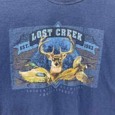 Vintage Lost Creek Outfitters Deer Duck Pheasant Hunting T Shirt Size XL Blue
