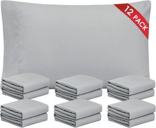 Light Grey Pillowcases King Size 12 Pack - Bulk Pillowcase Set - Envelope Clo...