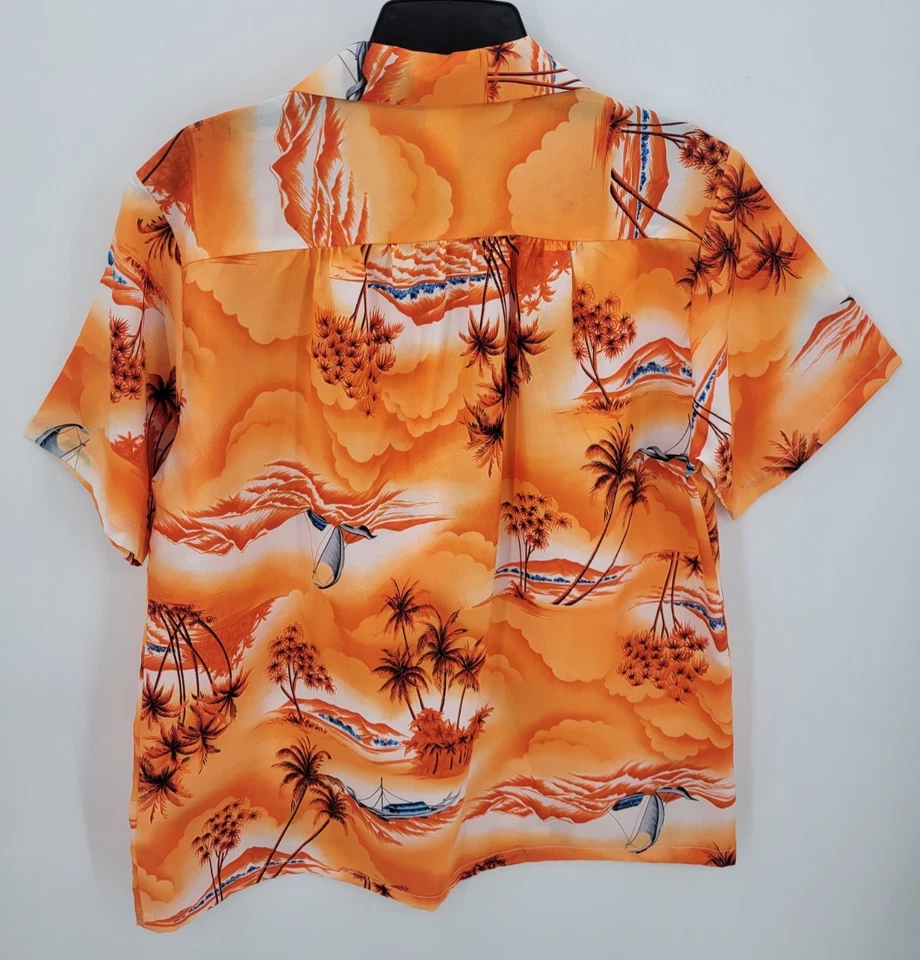 Camisa Hawaiana Informal De Colección Para Hombre XL Naranja Playa Tropical Manga Corta Foto 2 de 4