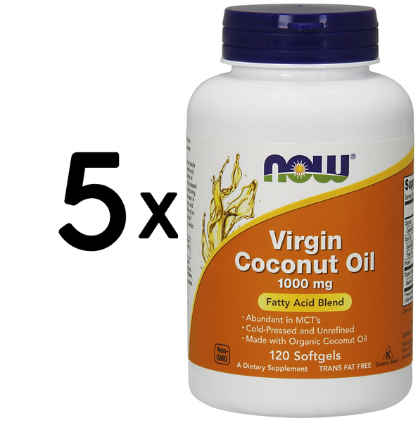 5 X Now Foods Virgin Coconut Oil, 1000Mg - 120 Softgels (133,25 Eur/Kg)-image