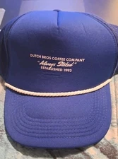 Dutch Bros Dutchwear Always Stoked Trucker Hat Snapback Blue White Rope Brim New