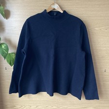 COS navy blue mock neck sweater, ribbed cotton jumper - Size Large 