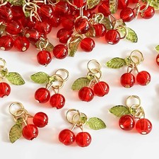 30PCS Red Cherry Charms Mini Acrylic Fruit Beads For Jewelry Making DIY