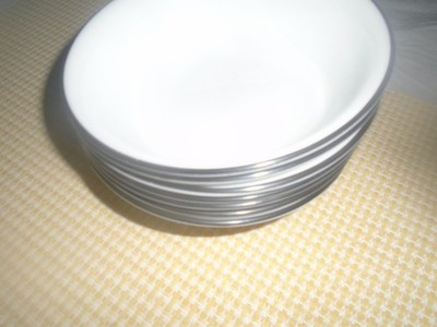 7 Corelle Corning  Cereal Soup Bowls white with black rim BLACK