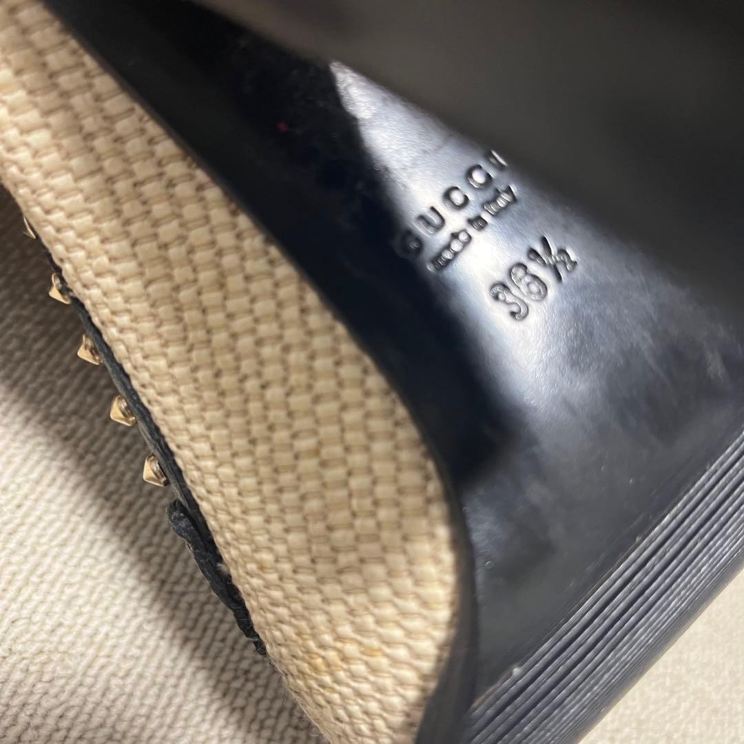 Auth Gucci Studded Pumps Leather Black Beige Logo Heel EU36.5 US6.5 UK3.5 thumbnail 15
