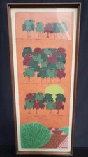 DAVIS WEIDMAN 1963 SIGNED Silkscreen print BIRDS titled "BOARDROOM" 33" x 13"