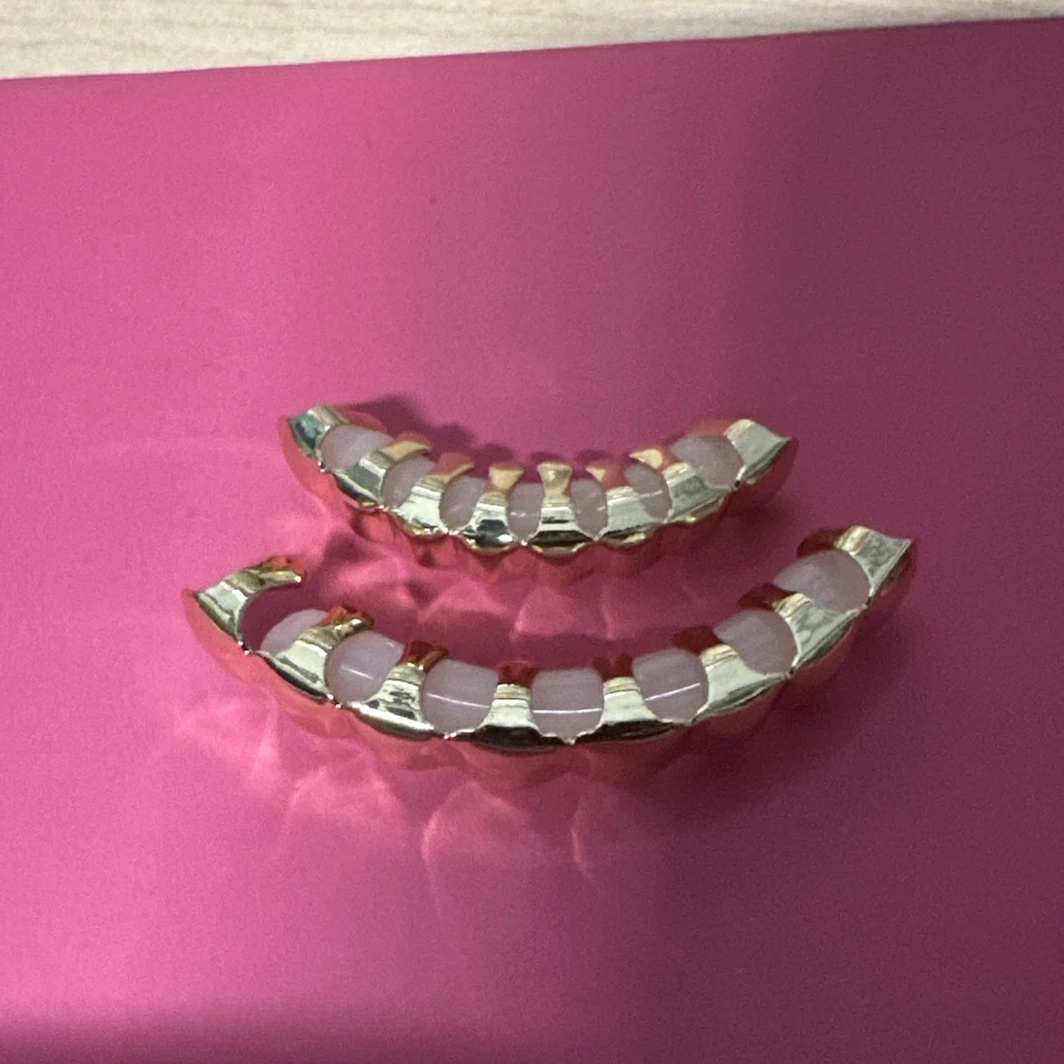 14k Gold/silver Plated Hip Hop Teeth Grillz Top Bottom Gold Custom Grills 8on8 - Image 2 of 4